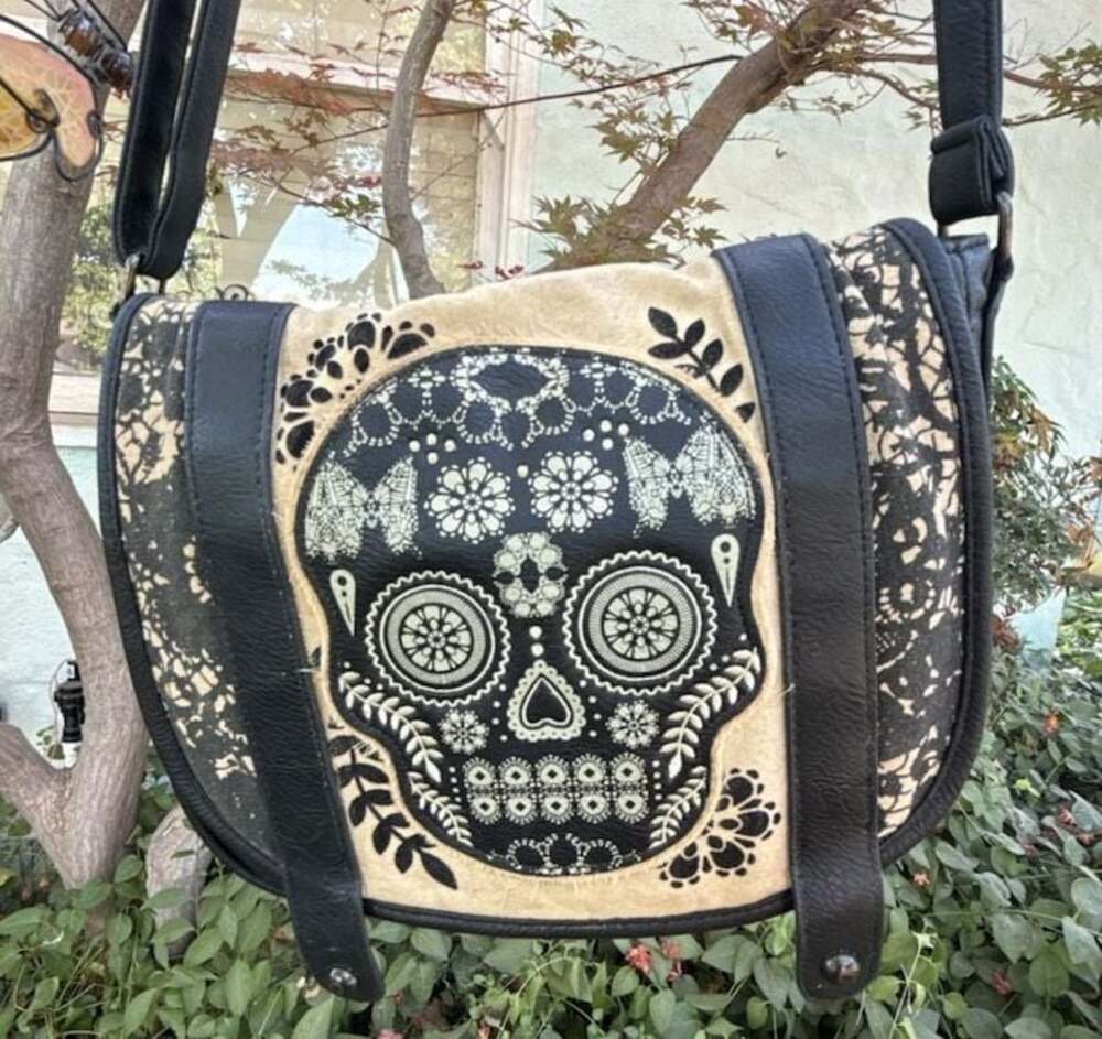 Halloween Loungefly Sugar Skull Embossed Hobo Shoulder Bag retired